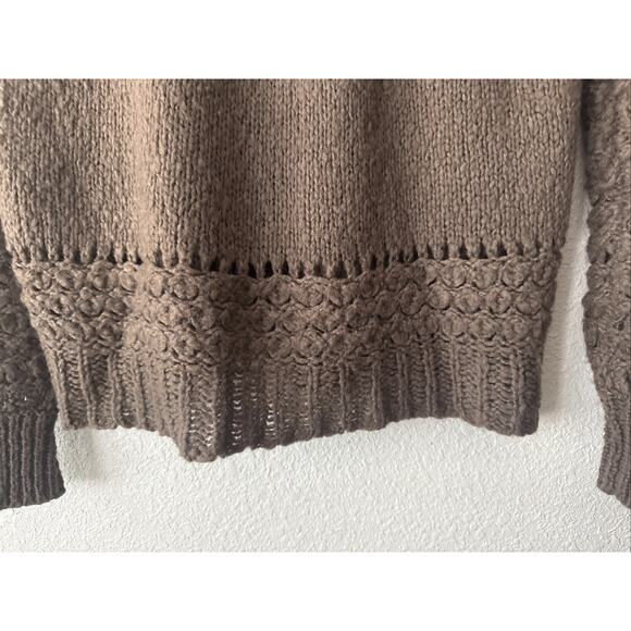 Free People Sweater Crashing Waves Wool Blend Chunky Open Knit Cocoa Size XS - Picture 11 of 13